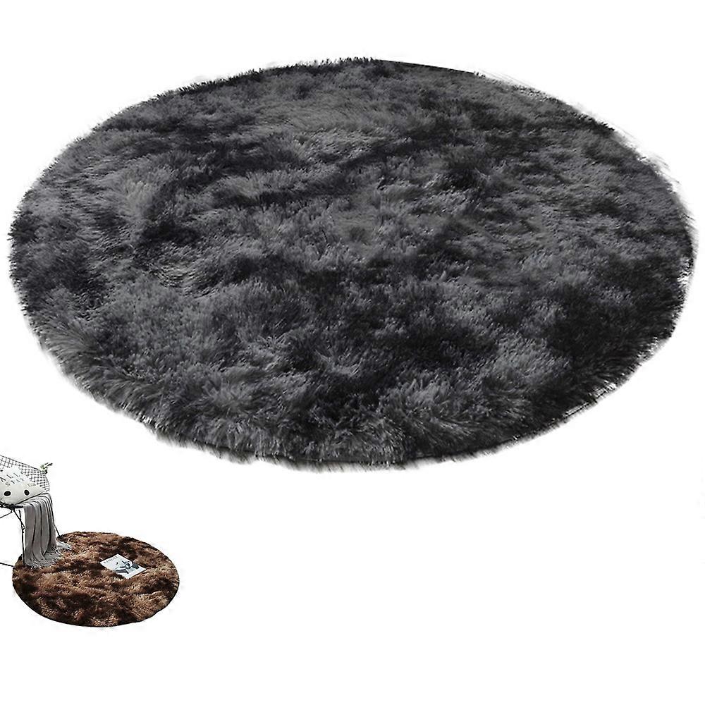 Non-Slip Tie Dyed Plush Round Rug -Dark Grey