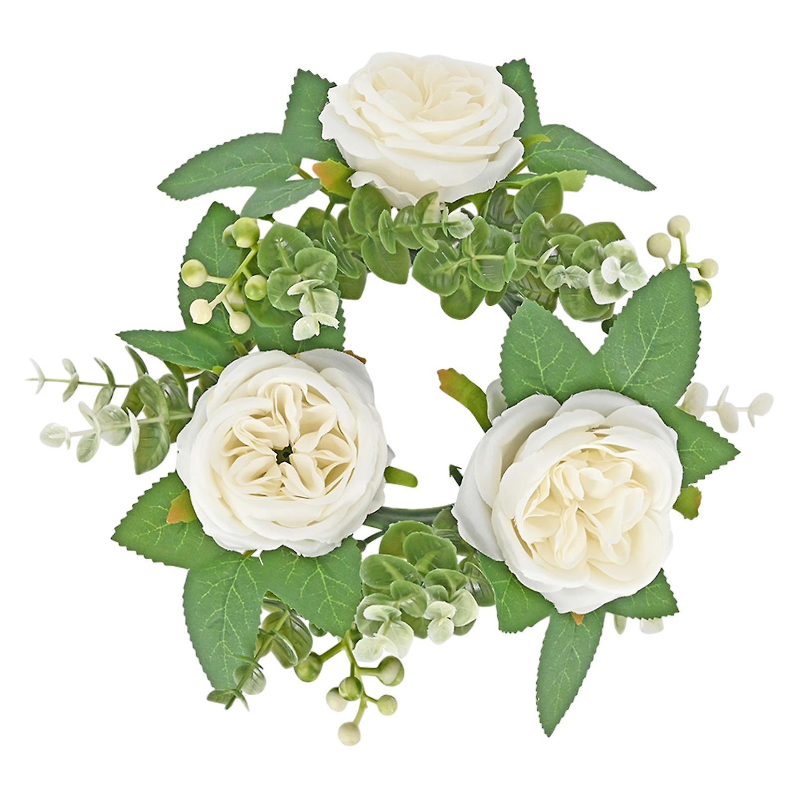 Candle Ring Artificial Wreath Greenery Wreath for Centerpieces Tabletop Home White