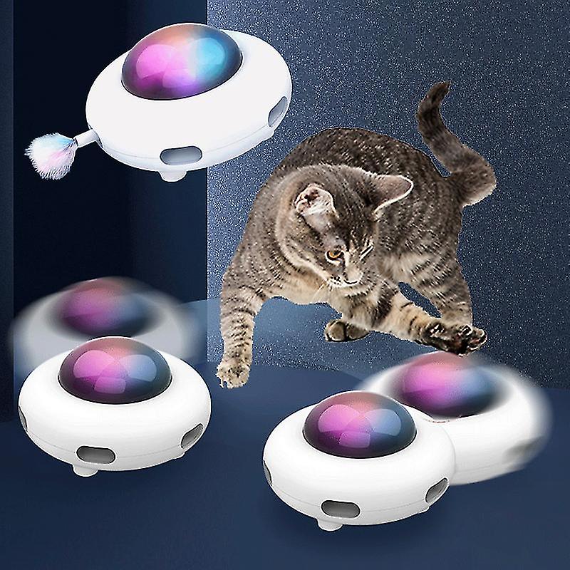 Cat Toys, Cats Teaser Toys, Interactive Dolls Ufo Feather Stick, Spinning Pet Turntable Catching Training