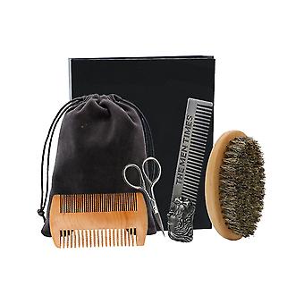 Haarbürste Kamm Set, Männer Bart Anzug mit Schere, Geschenk für Freund Ehemann Vater-4pcs