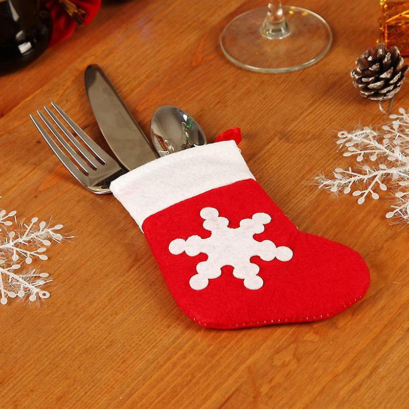 10 adet Noel Çatal Bıçak Çatal Çanta Kırmızı Çorap Kaşık Sofra Saklama Çantası