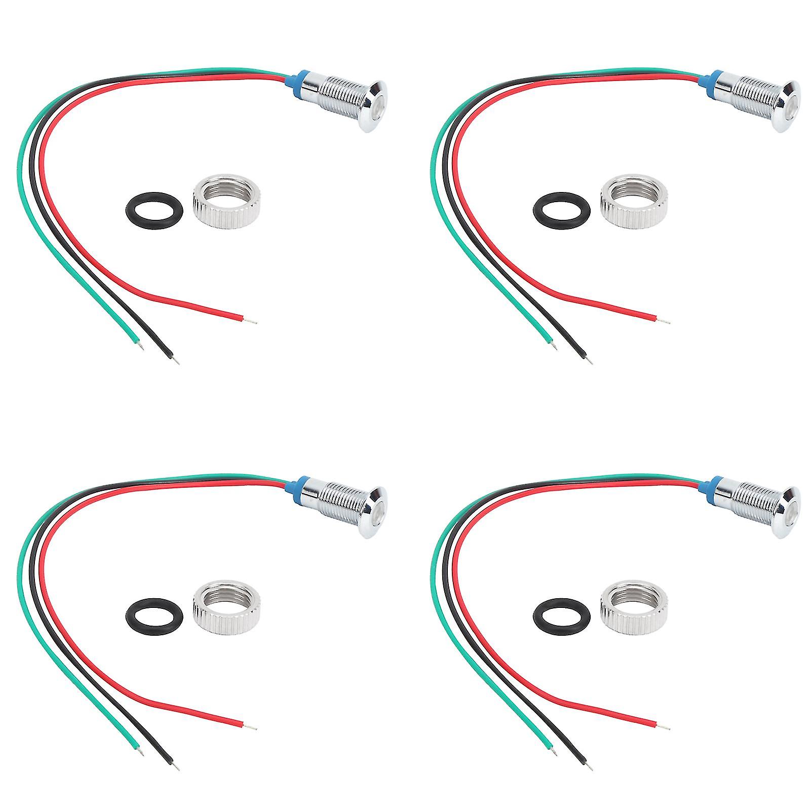 4 Sets 8mm Waterproof Metal Dual-Color LEDs, Red/Green, Common Cathode, 3-6V, Pre-Wired