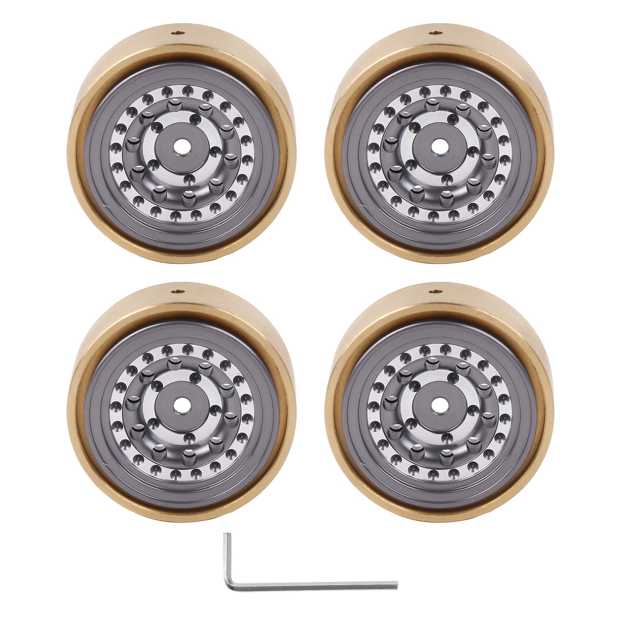 4 Pack RC Grey Wheel Rims with Counterweights Replacement for FMS 1:18
