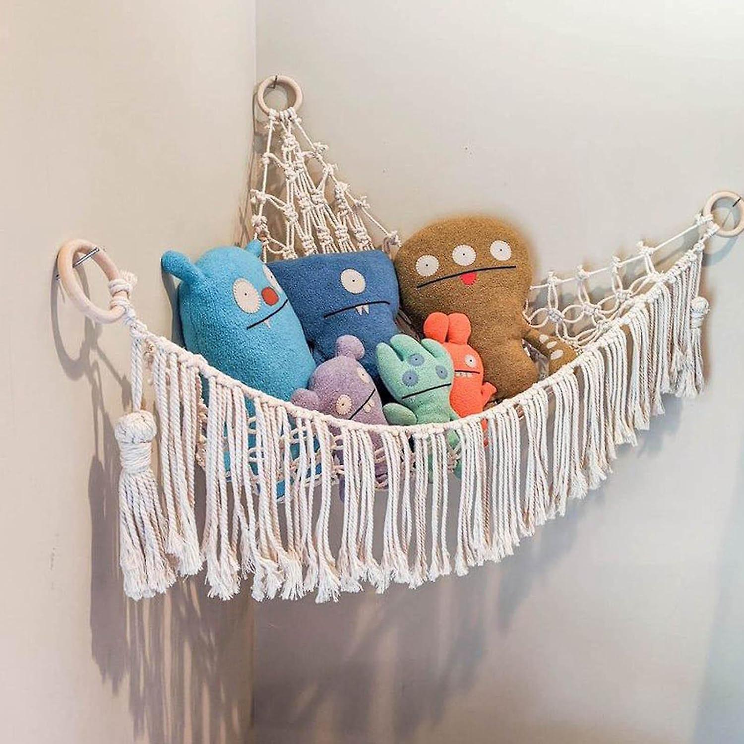 Plush Toy Storage Net Hammock Toy, Soft Toy Net Neat Storage, Hand-Woven Toy Storage Bag Made of Cotton Rope Dksfjkl