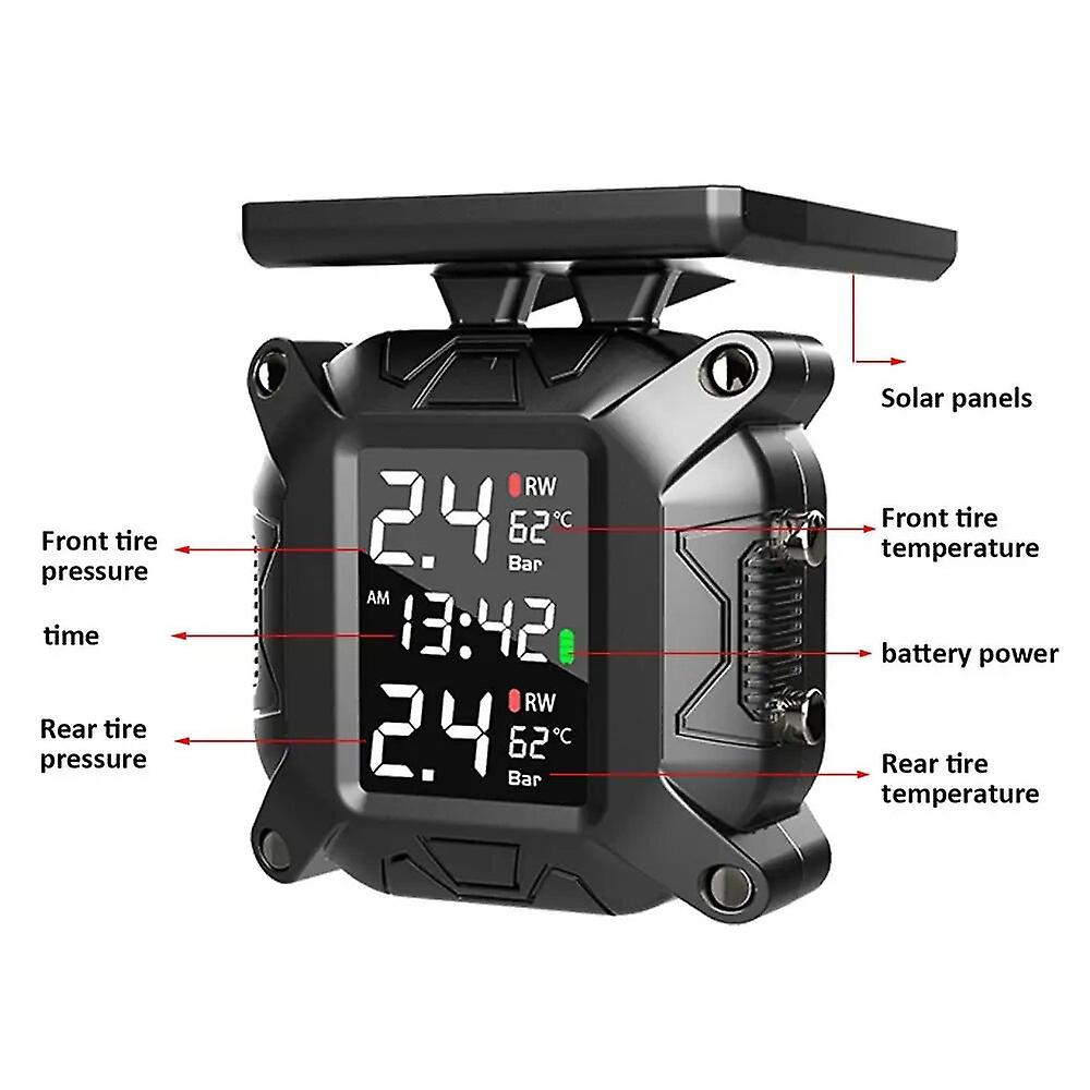 Motorcycle Tpms Solar Power Tire Pressure Monitor Real Time Tire Pressure Monitoring System Temperature Sensor Alarm System