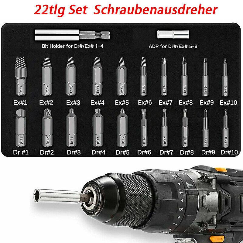 22-piece set screws left-handed extractor set extractor tool screw extractor