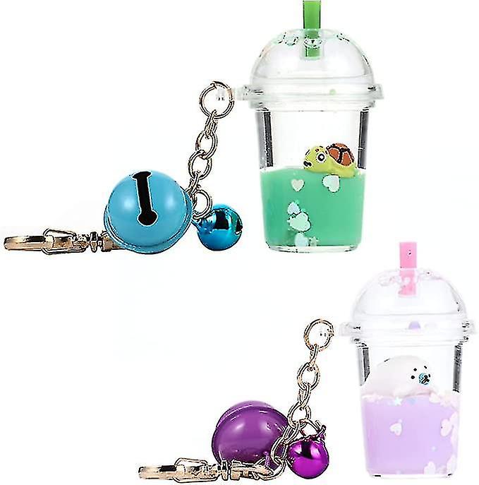 2024 New 2 Pcs Boba Tea Keychain With Liquid Quicksand Keychains, Animal Bubble Tea Keychaincolor 1