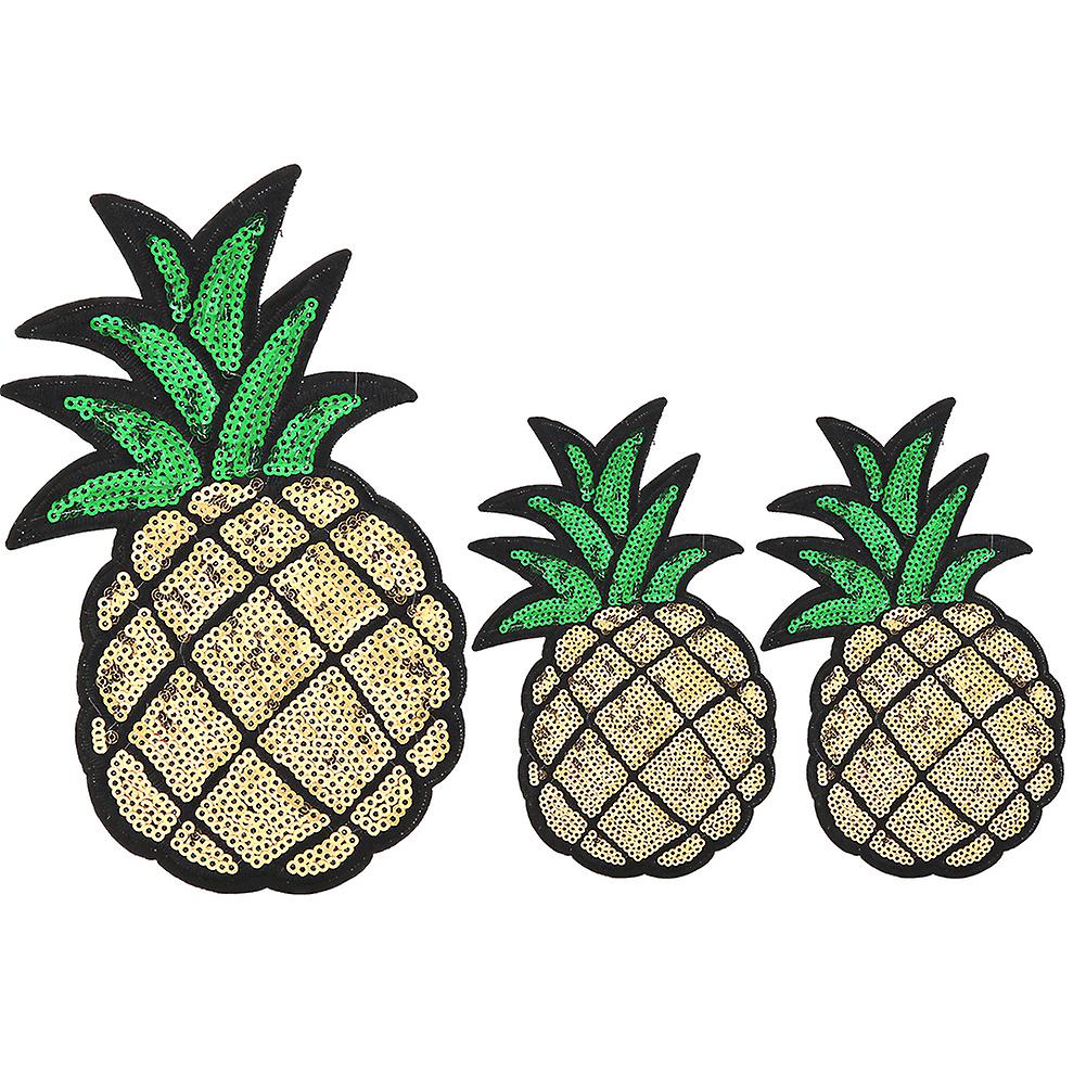Set of 3 embroidered pineapple fabric patches, to sew or iron on, for bag, clothing, craft decoration