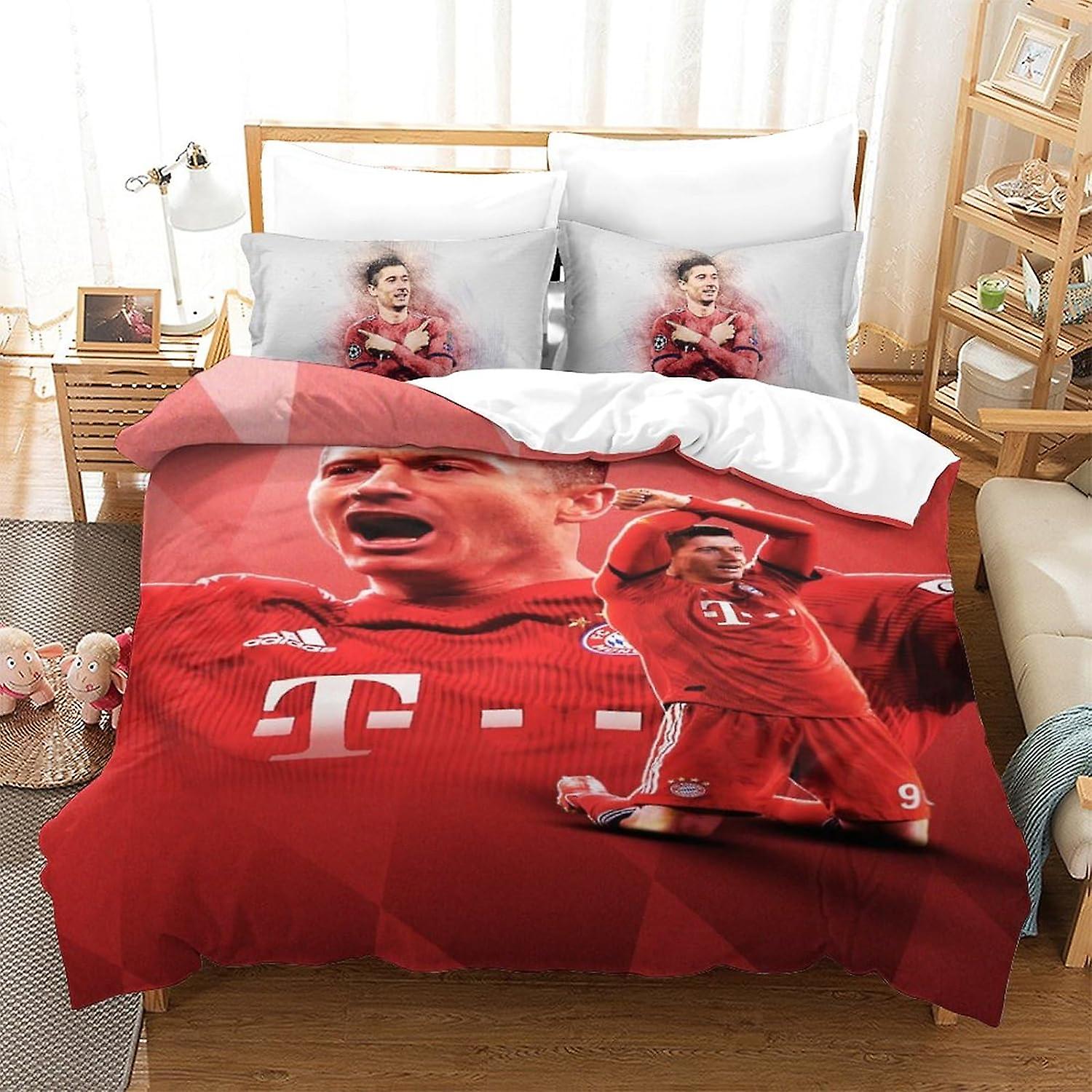Robert Lewandowski Robert Lewandowski Påslakan Set King Size 3D Fotboll Stjärna Tryckt Dekorativa Sängkläder Täcke Sängkläder Set Täcke K