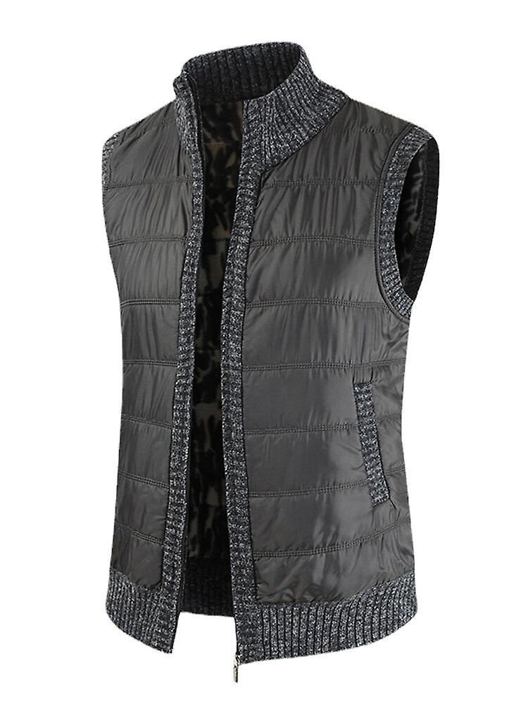 Men's Solid Color Sleeveless Woolen Vests With Warm Lining And Slant Pockets
