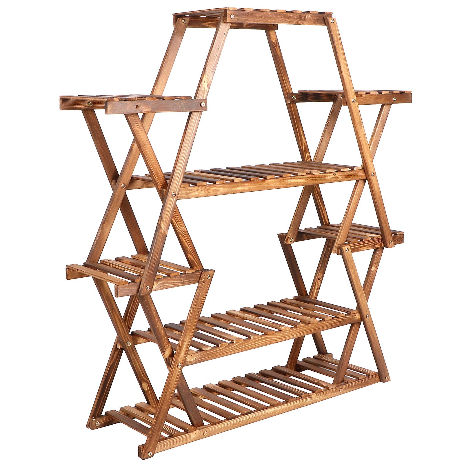 Wood Plant Stand Potted Flower Organizer Shelf Multiple Pot Display Rack Indoor Outdoor