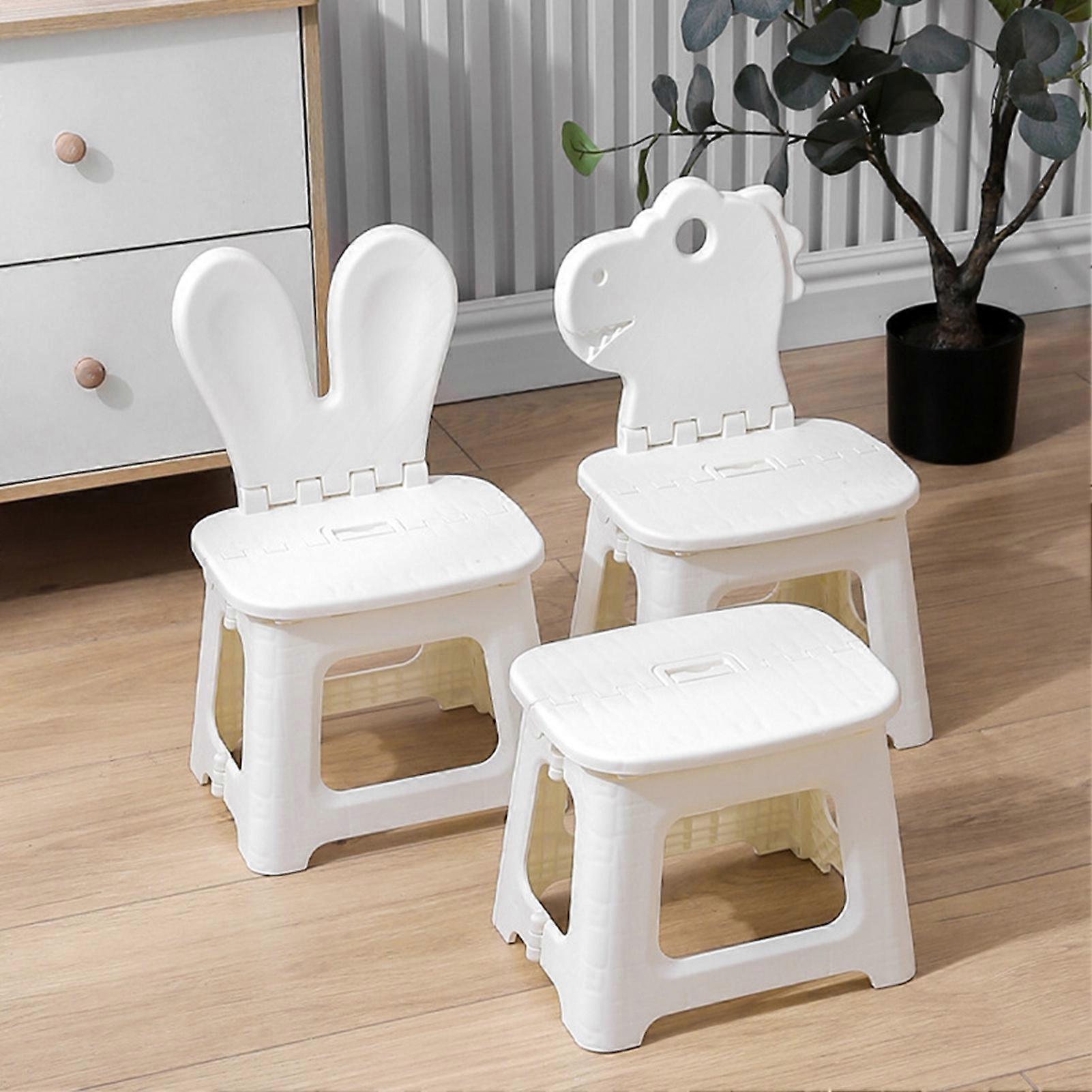 Folding Stool Lightweight Portable Cartoon White Step Stool With Carrying Handle for Children Bunny M 
