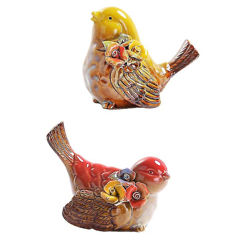 2pcs Ceramic Bird Statuette