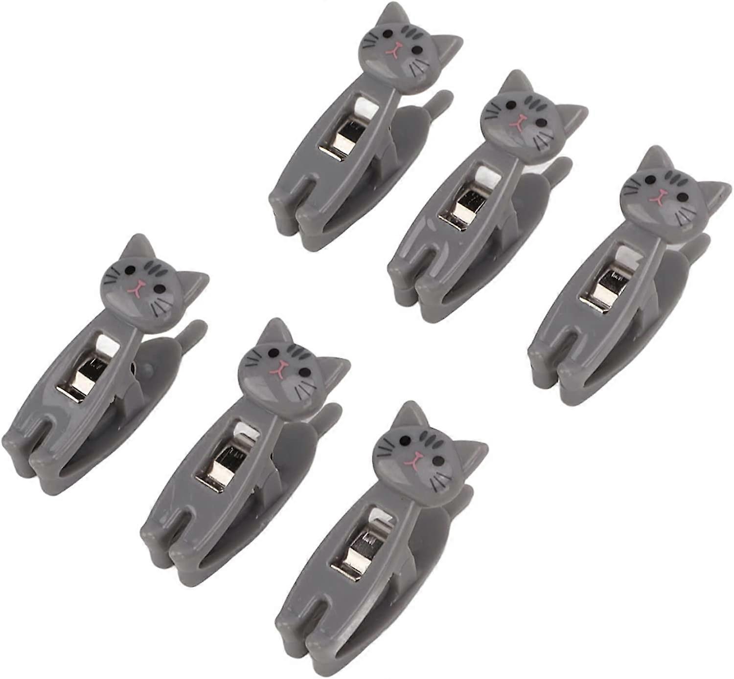 Cat Design Chip Clips, 6pcs Plastic Chip Bag Clip Kitchen Clips Multifunctional Small Clips(Grey)