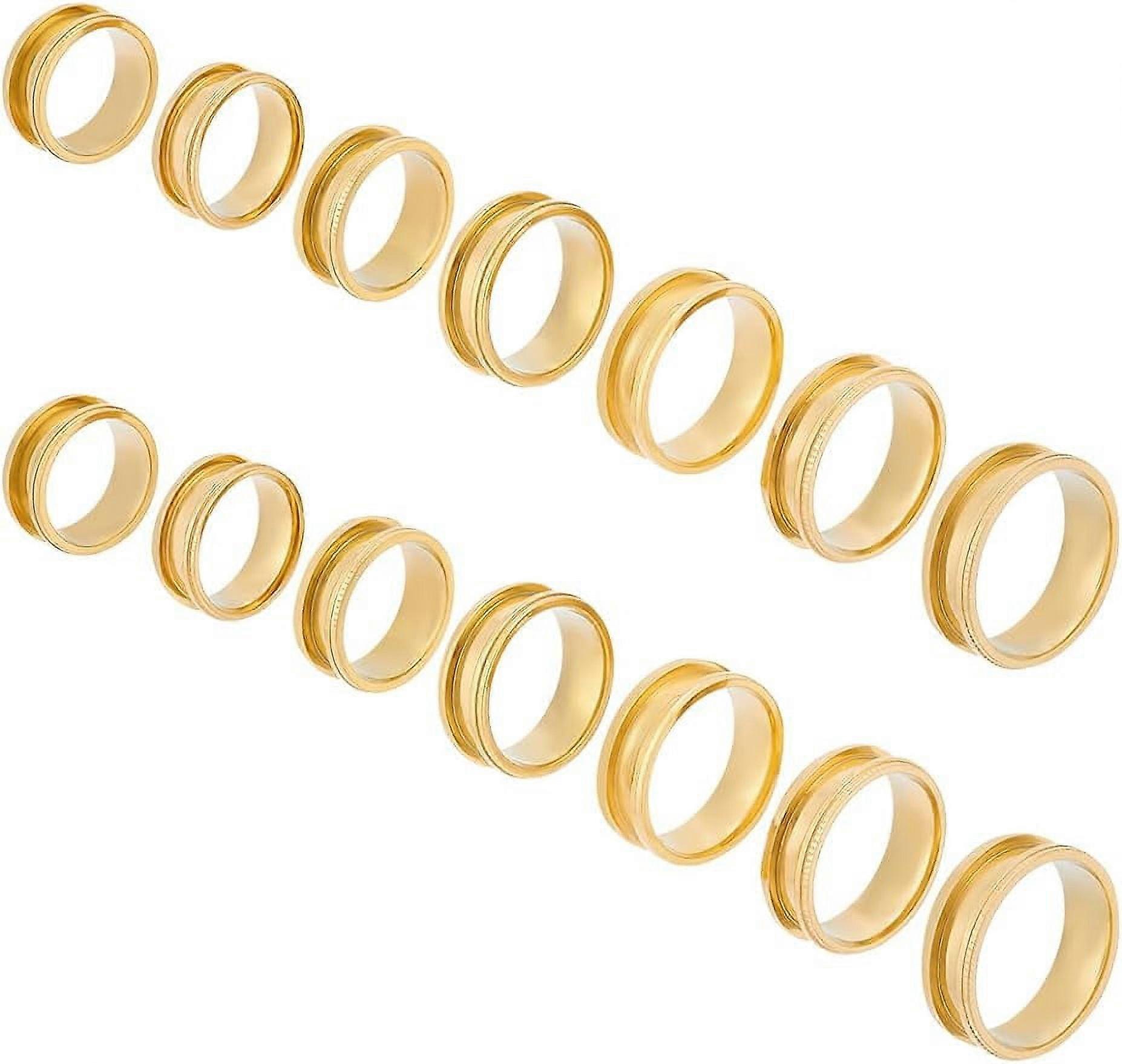 14pcs Golden Blank Core Ring 7 Size Titanium Steel Grooved Finger Ring Round Empty Blank Ring for Inlay Resin Ring Handmade Ring Jewelry Making Gift