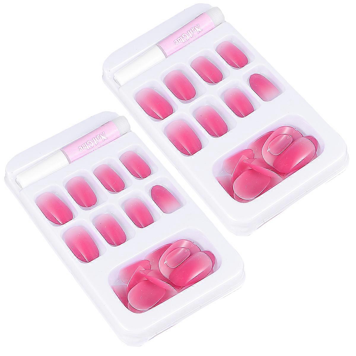 2 Boxes Gradient Color Fakes Nails False Nail Tip Artificial Fingernails for Women Girls (Rosy)