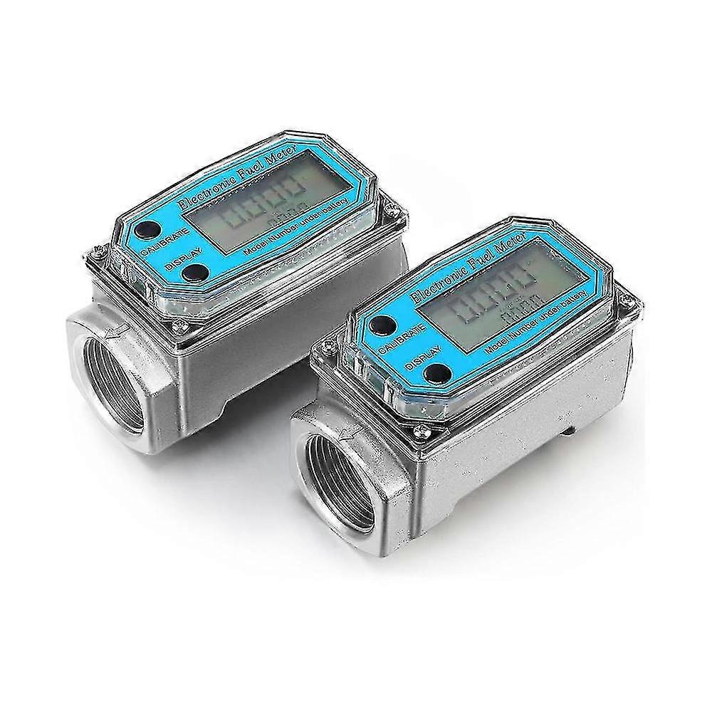 2pcs Digital Turbine Flow Meter - 1 Inch Fuel Flow Meter, Gas Oil Fuel Flow Meter, Water Flow Meter for Measure Gasoline