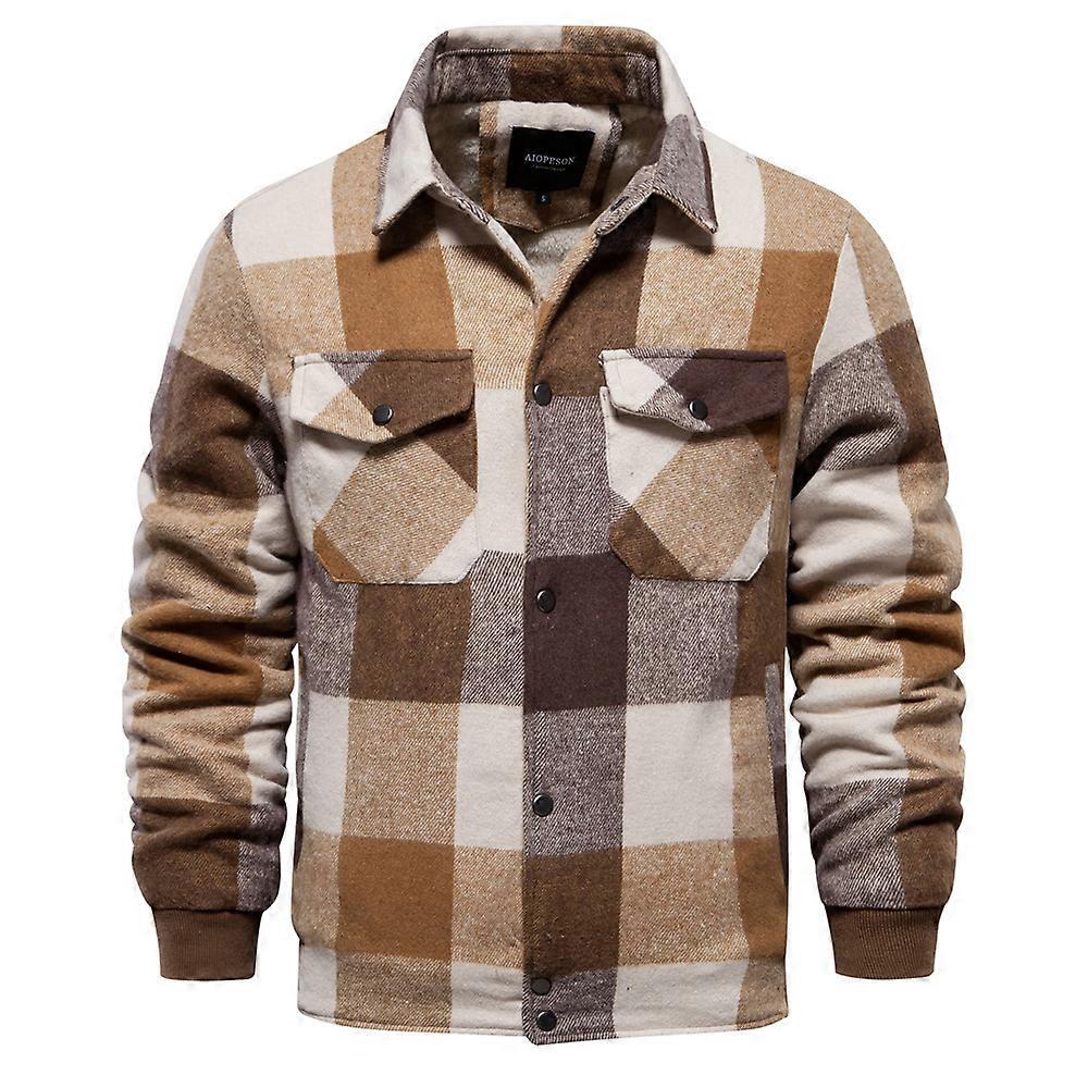 Men's Flannel Plaid Jacket Long Sleeve Fleece Sherpa Lined Euro Size Winter Jacket Warm Coat
