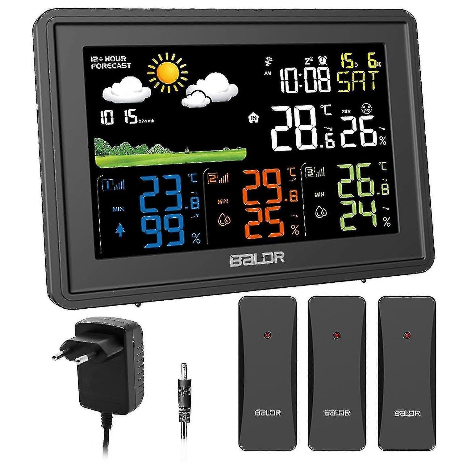 Indoor And Outdoor Weather Station, Temperature And Humidity Display With 3 Wireless Sensors New