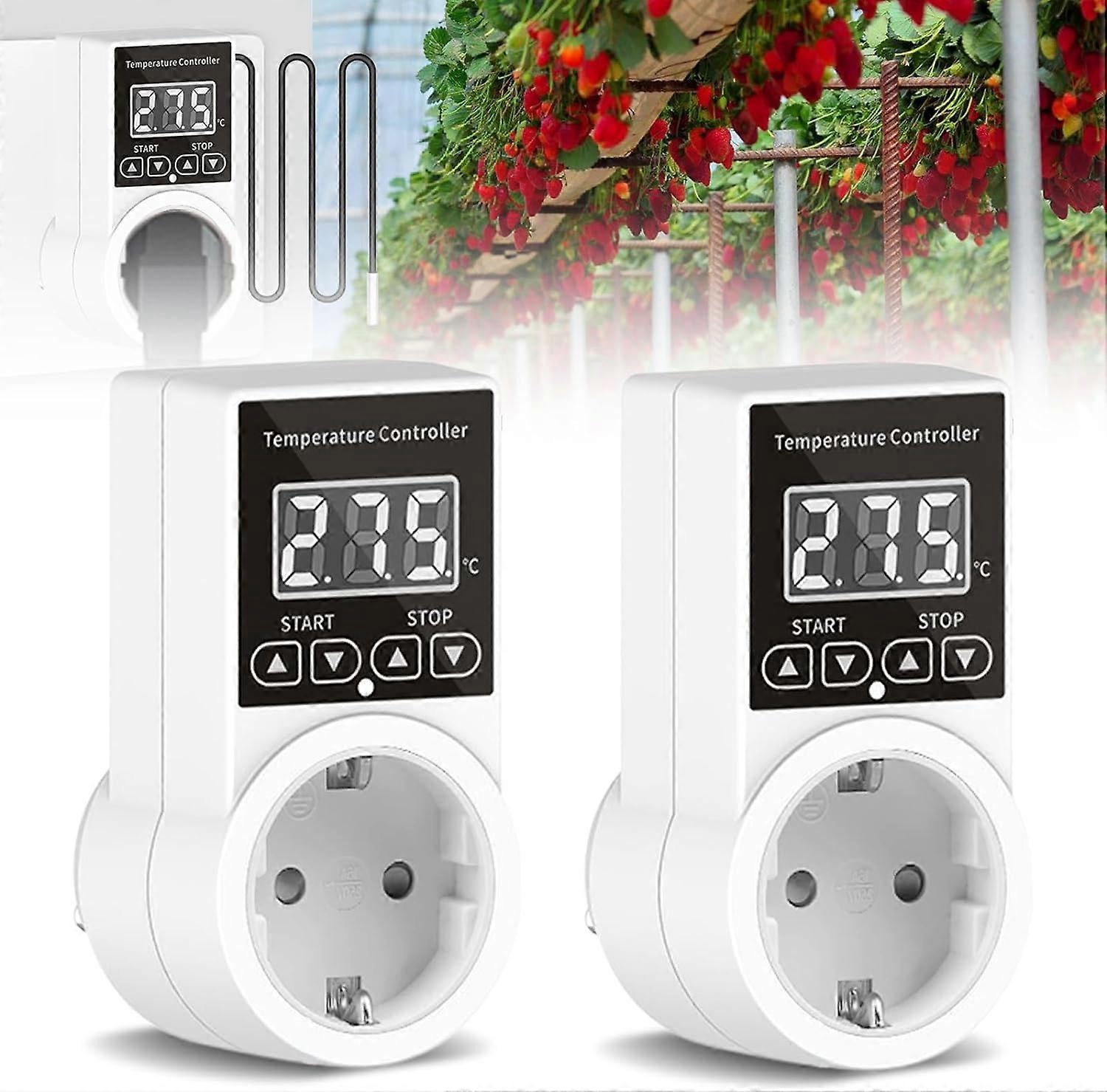 Thermostatic Sockets, Digital Temperature Controller, 230V Heating Thermostat with Probe, LCD Display, Digital Plug for Greenhouse, Aquarium, Terrariu