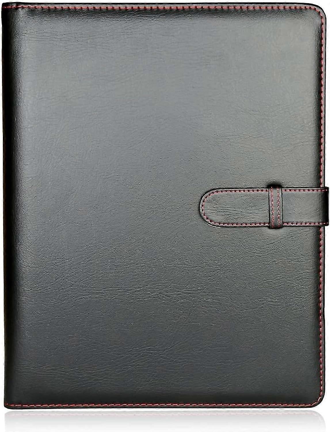 A4 Portfolio Folder With Ring Binder Mechanism - With 40 Plastic A4 Document Pockets - Black Faux Leather Conference Folder-Yvan
