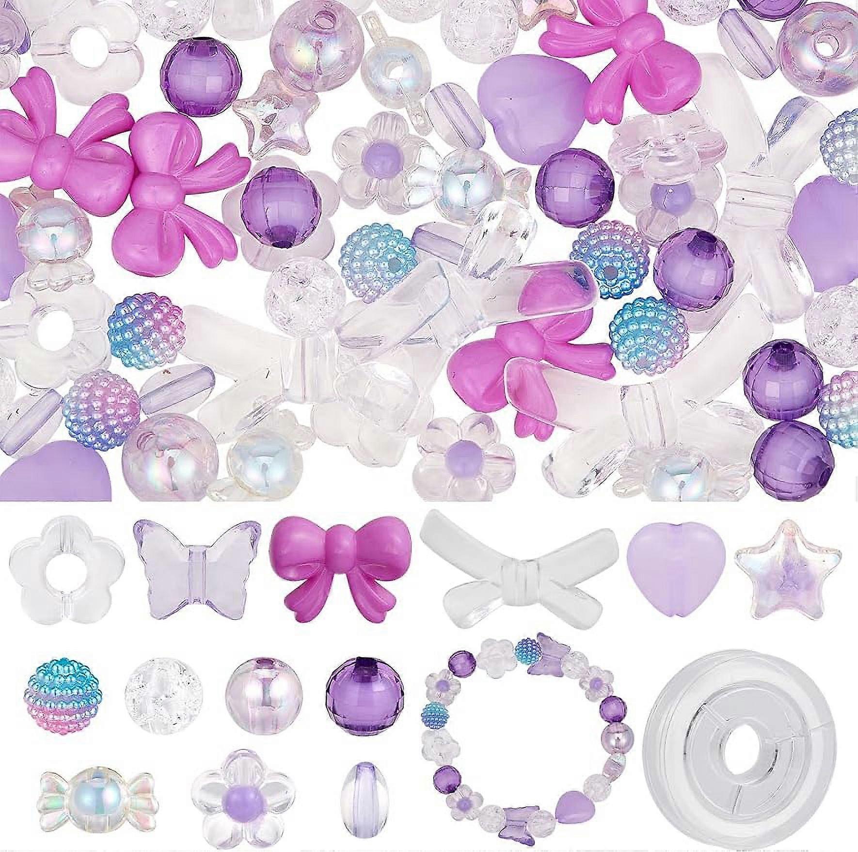 150Pcs Acrylic Assorted Candy Beads Pastel Beads Acrylic Transparent Flower Bead Bulk Star Heart Butterfly Round Beads for Jewelry Making