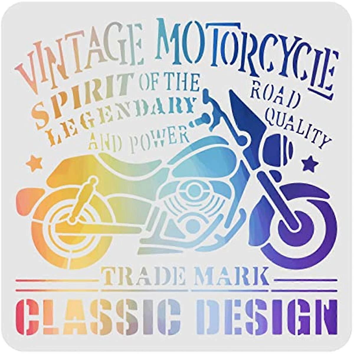 Motorbike Drawing Painting Stencils Template 11.8x11.8inch Plastic Vintage Motorbike Stencils Decoration Square Reusable Stencils for Painting on Wood