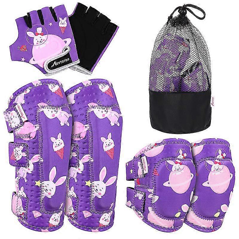 Movtotop Protective Gear Set Kids Sports Protective Gears Knee Pads Elbow Pads Gloves For Cycling Skateboarding Size L/Xl (Rabbit Pattern)