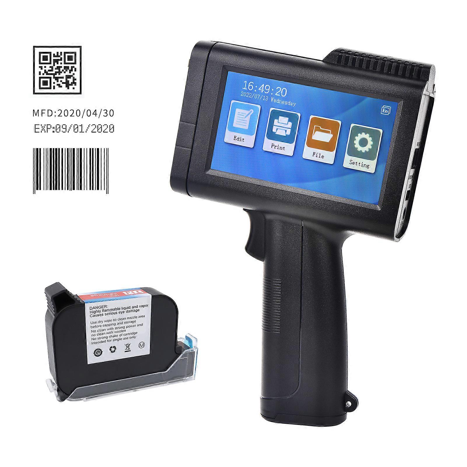 Portable HD Handheld Inkjet Printer with 4.3 Inch Touchscreen Intelligent Barcode Printer Support Logo Date QR Code Symbols Batch Number USB Interface