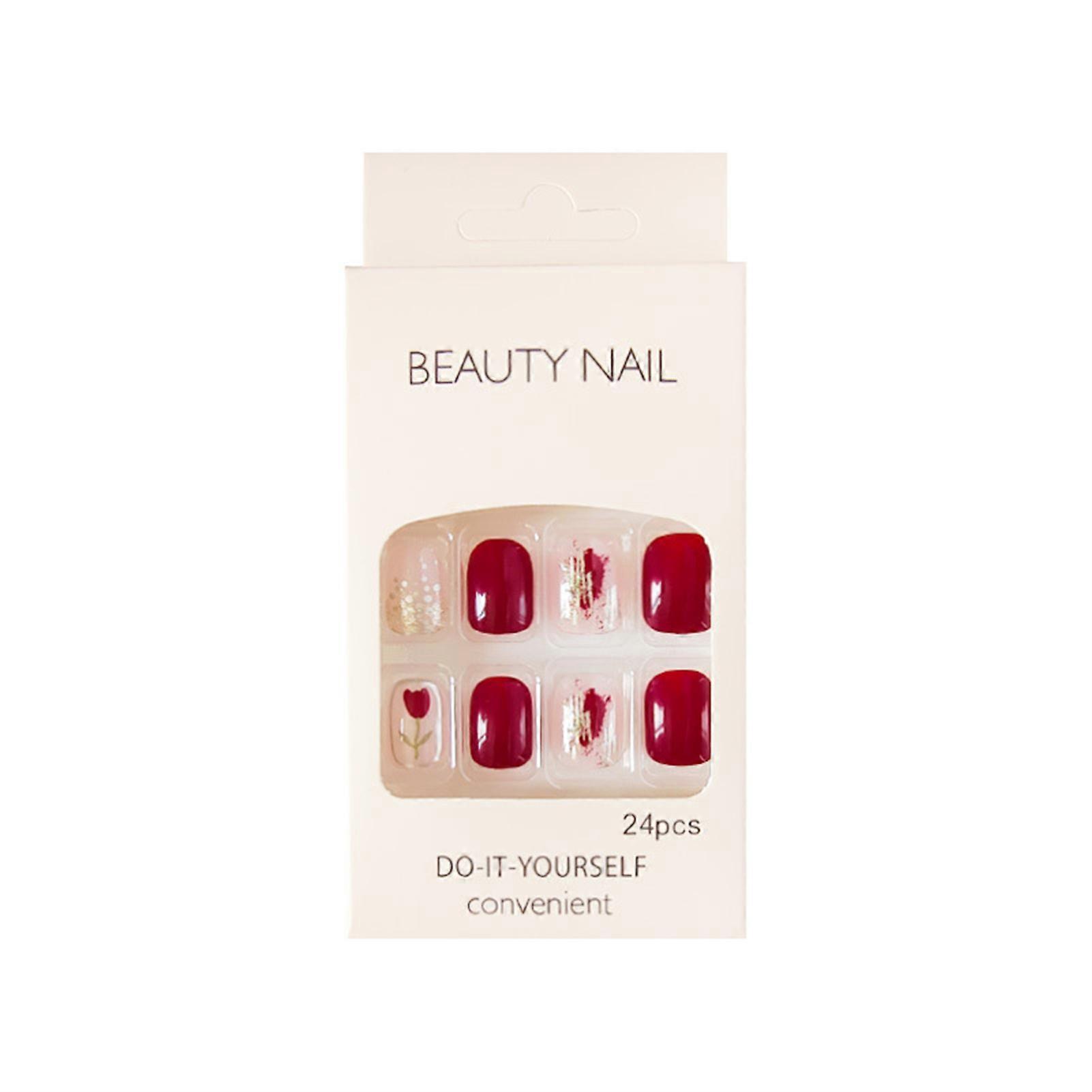 Reusable Red Rose Nail Art Artificial Nails Fake Nail Patch Press-on Nails for Nail Art Beginners Practice