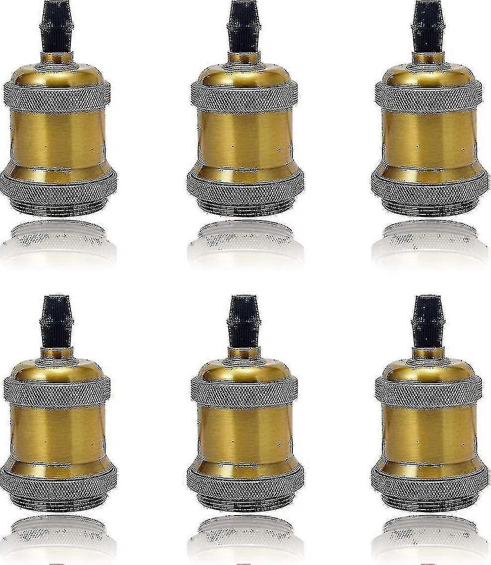 6 Pack E27 Vintage Light Bulb Solid Ceramic Socket Lamp Holder Retro Edison Screw Light Bulb Adapter Socket, Antique Brass