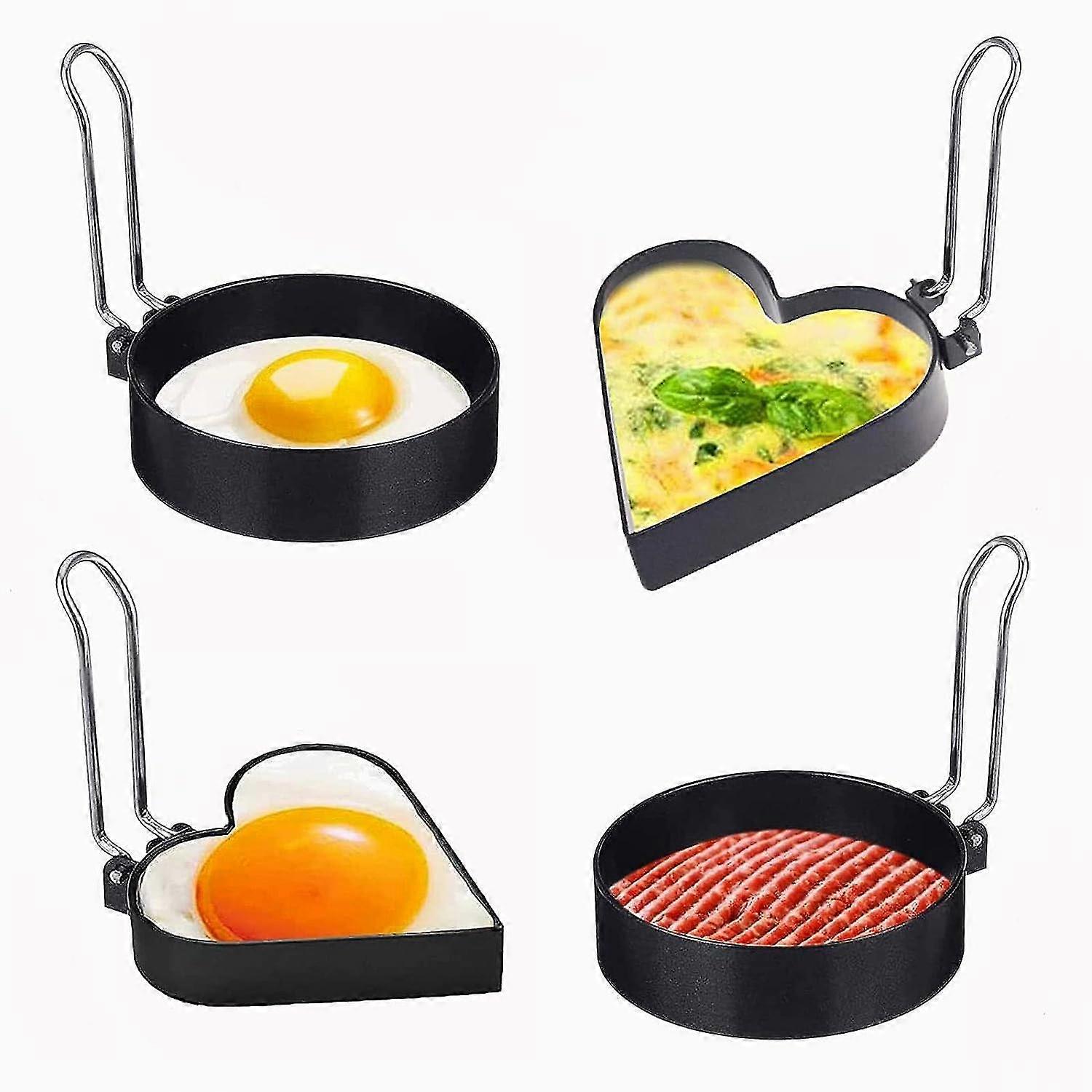 4 Pieces Fried Egg Mold, Round Omelette Mold, Fried Egg Mold With Handle, Round And Heart-shaped Omelet Ring, Apply For Baking Egg And Egg Muffins, Be