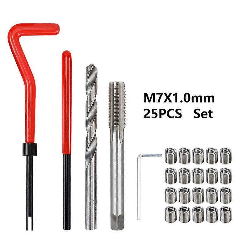 25Pcs Thread Repair Kit, M7 Thread Repair Kit Thread Insert Helicoil Type Thread Repair Kit Thread Insert Tool with Plastic Box
