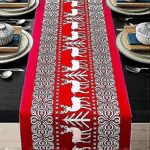 Christmas Table Runners Printed Linen Table Lines(1 Pcs, Red)