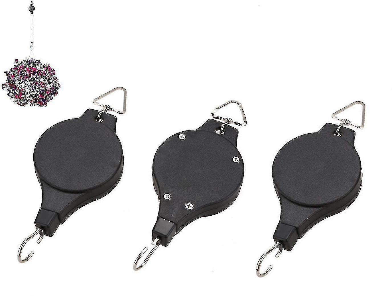 Elevator Flower Basket Plant Roll Hooks Retractable3pcs-black
