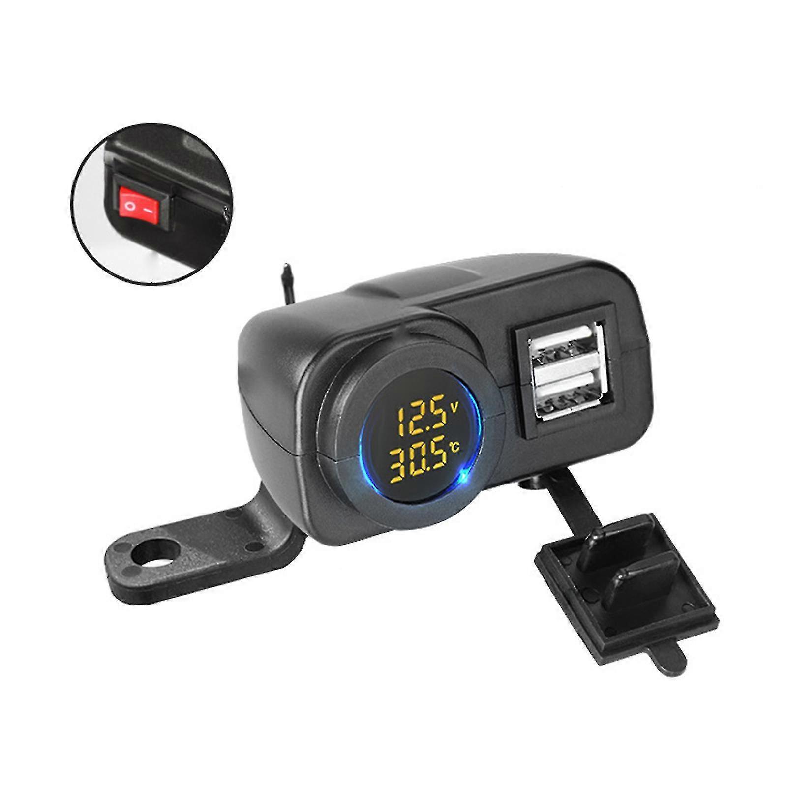 18W auto dubbele USB-lader QC3.0 met voltmeter en thermometer voor ATV, boot, marine en camper