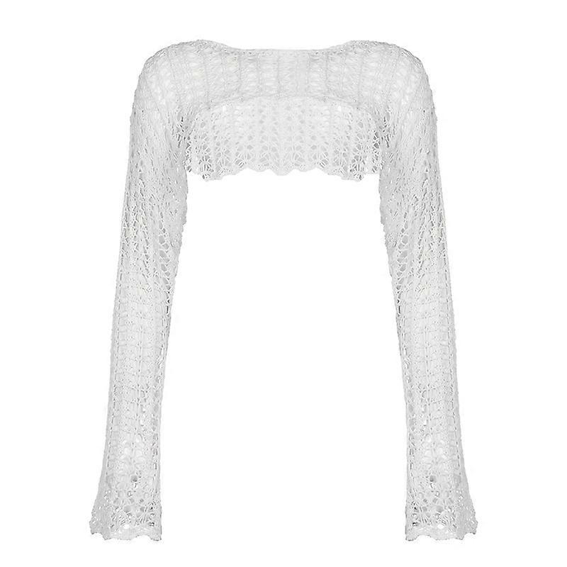 Frauen Hollow Out Häkelstrick Crop Tops Pullover Pullover Langarmpullover Cropped Pullover Cover Up Pullover Oberteile