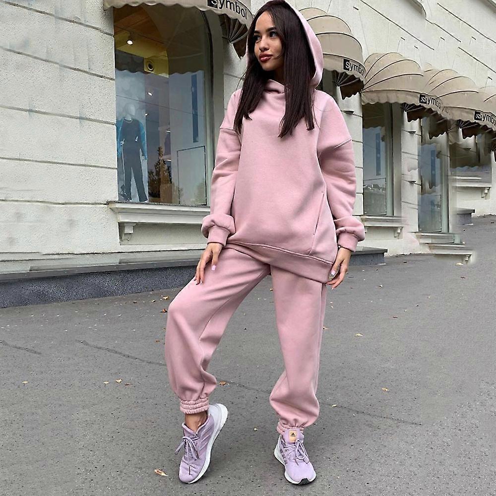 2-Piece Hoodies Set Solid Color Pullover Sweatshirt Sweatpants