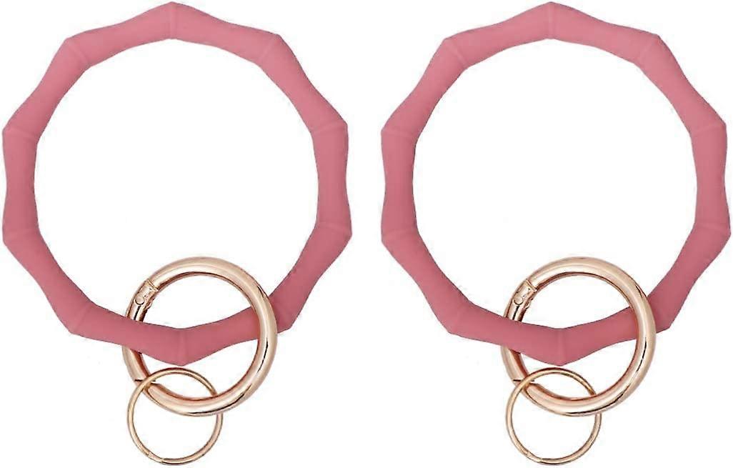 HEALLILY 2PCS Bracelet Keychain Bangle Key Ring Bamboo Joint Design Large Circle Keychain Silicone Keychain for Girl Women