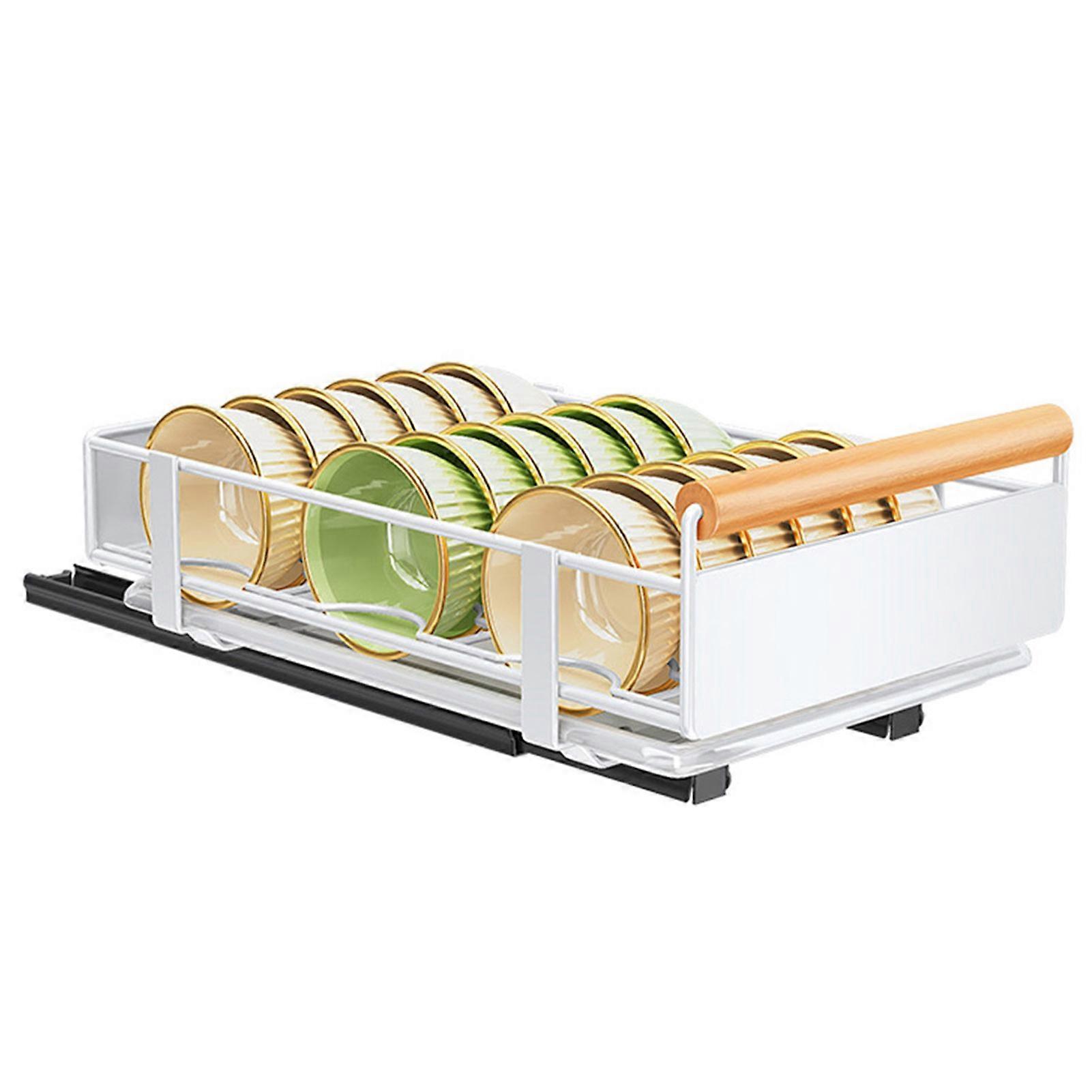 Bowl Dish Storage Rack Large Capacity with Adhesive Rail Pull Out Sliding Drawer Cabinet Organizer Detachable Drainage Plate Heavy Duty Slide Out Pant