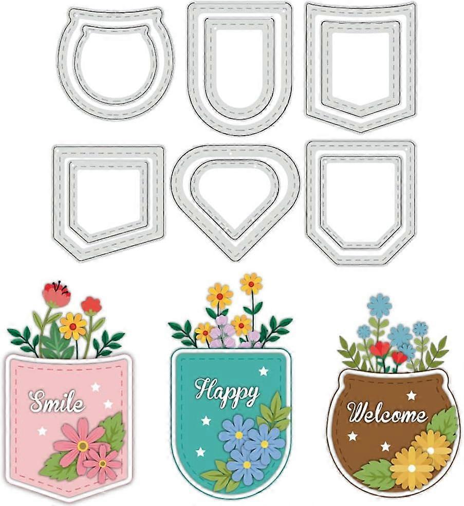 Pockets Cutting Dies Flowerpot Stencils Heart Elliptical Pockets Decorative Embossing Stencils for Scrapbooking Photo Album Greeting Card Making 0.8mm
