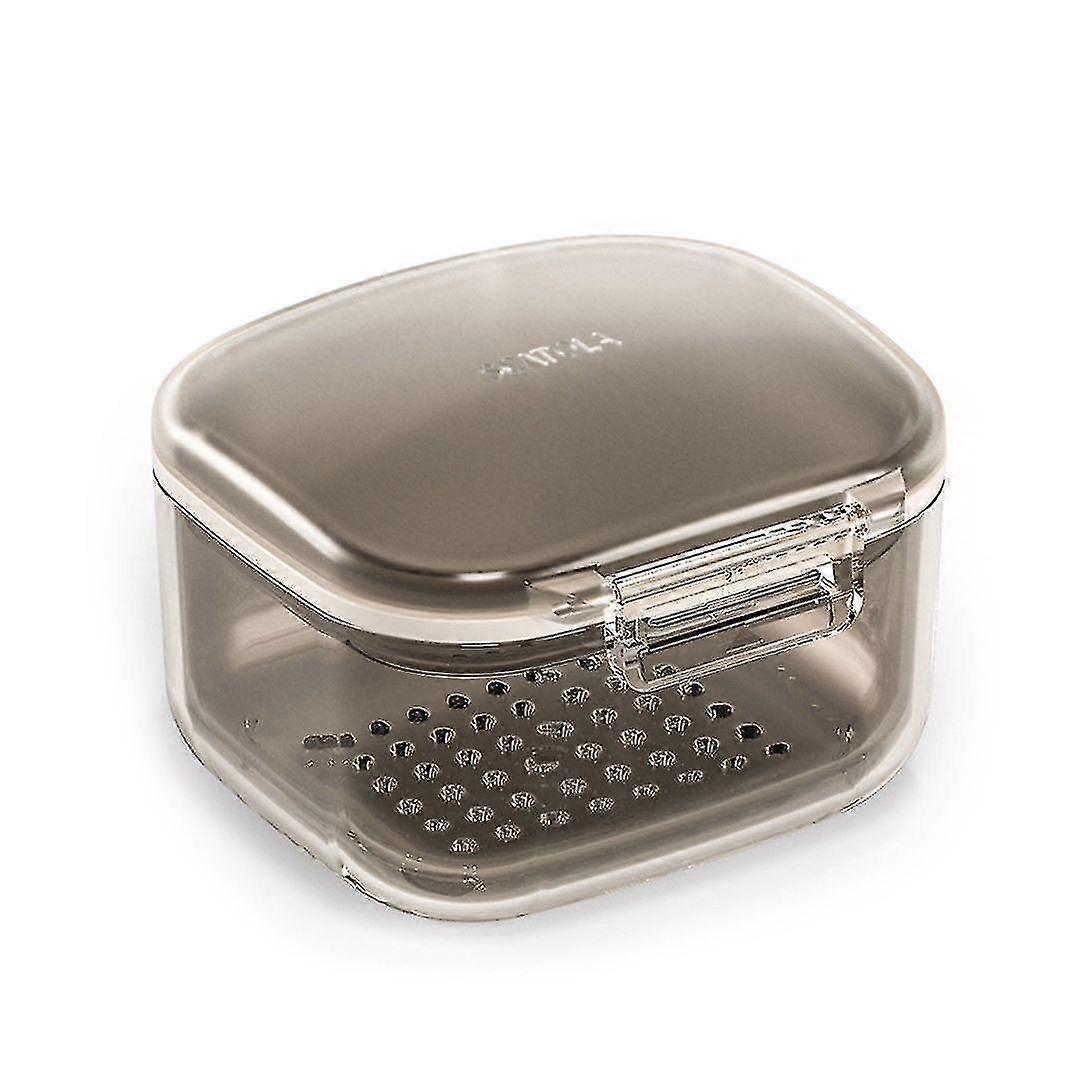 Denture Bath Case Cup Box Holder Storage Soak Container With Strainer, False Teeth Storage Box Holder(black)
