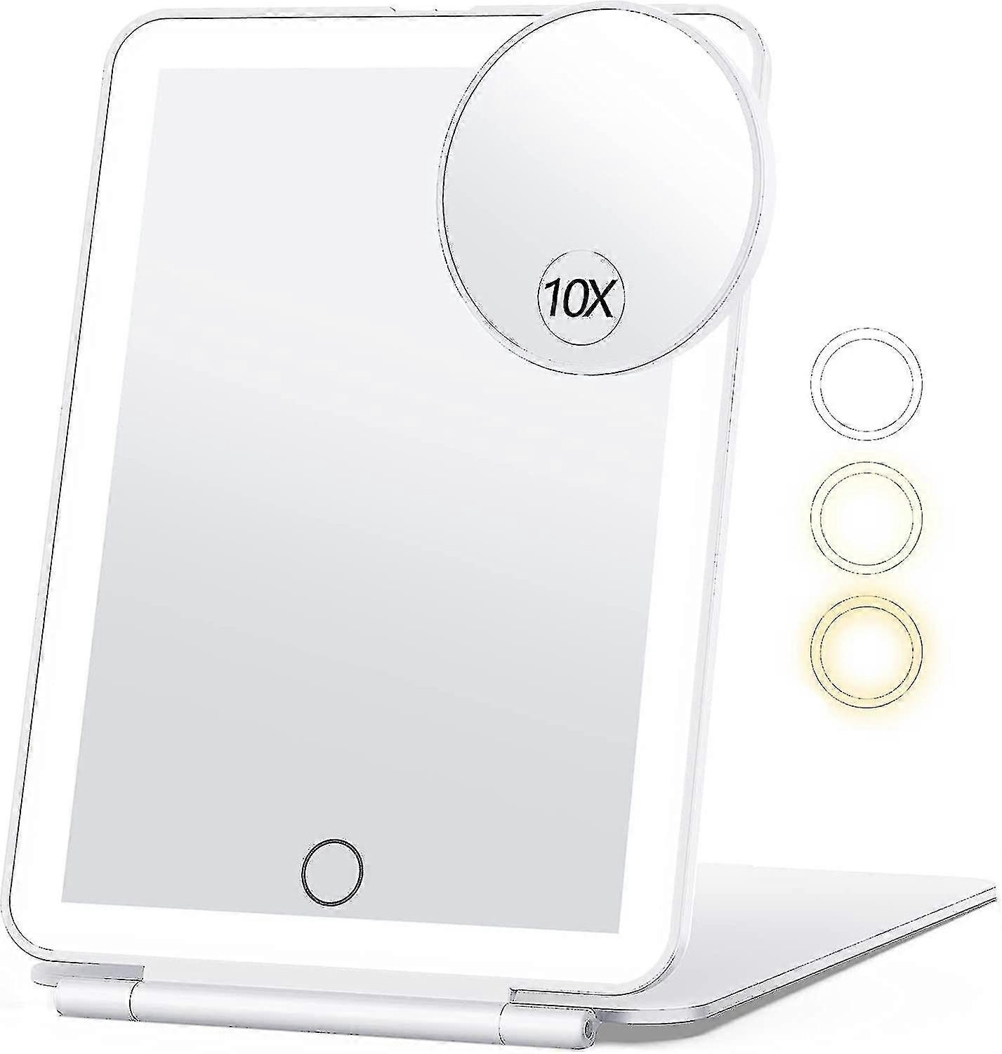 Travel Makeup Mirror With 10x Magnifying Mirror, Vanity Mirror With 80leds, 3 Color Lighting, Rechargeable 2000mah Batteries, Portable Ultra Slim Ligh