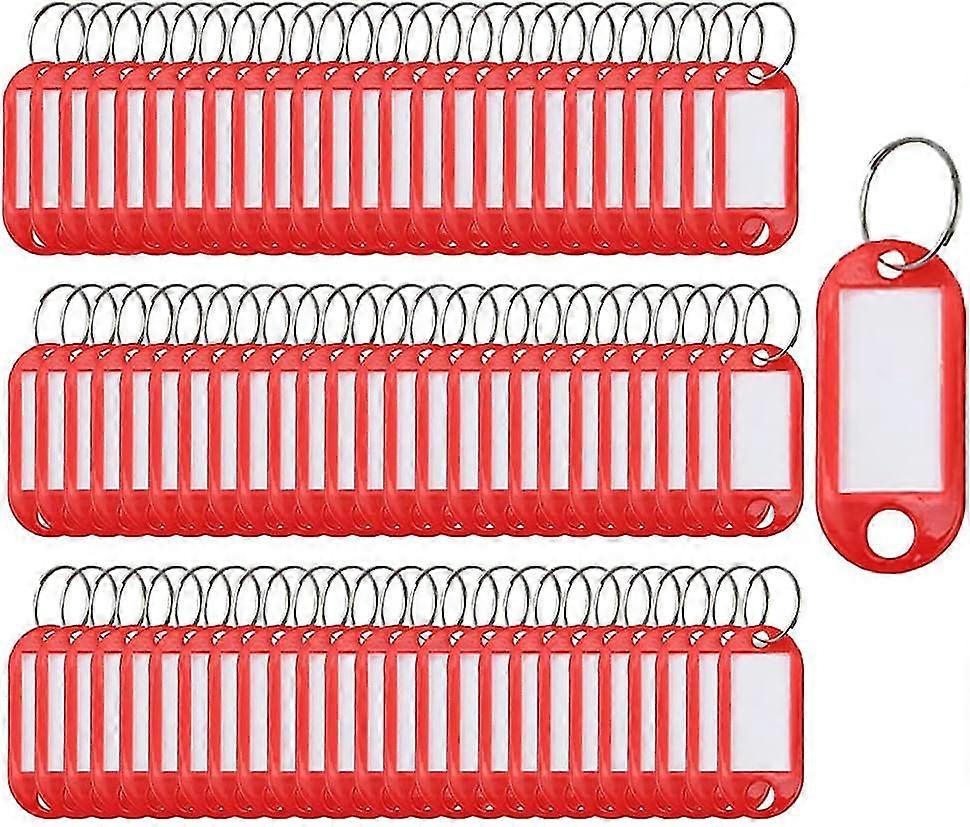 Key Tags 100 Pieces Keyring Tags Key Labels Plastic Key Fobs Id Tags Key Rings Name Tags Luggage Id Labels with Labels Split Ring Keyring (Red)