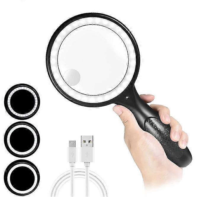 Lighted Reading Magnifier, Rechargeable Magnifying Glass with 33 LED Light, Handheld Magnifying Magnifier, Illuminated Magnifier for Seniors, Jeweler,
