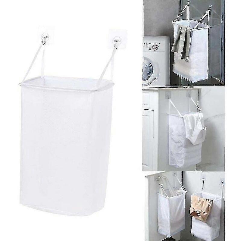 Wall Mounted Foldable Mesh Laundry Hamper Sticky Storage Laundry Bag
