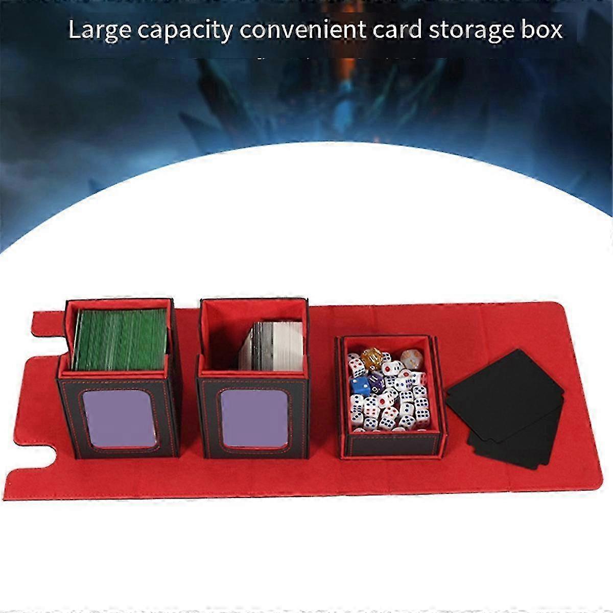 Card Storage Box For 200+ Cards,3-in-1 Card Deck Case, Card Organizer With 4 Dividers Red