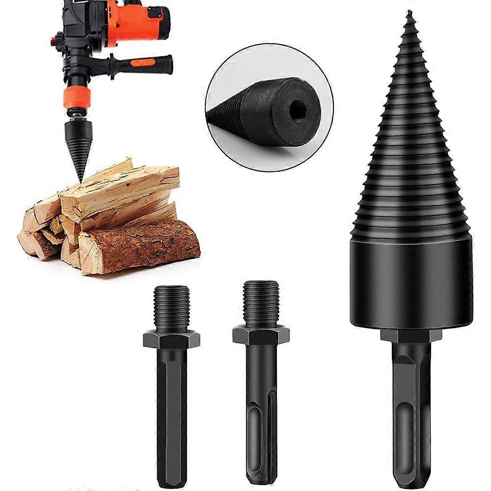 32mm Drilling Firewood, Log Splitter, Wood Splitter Screw Cone, Tapered Drill Bit Woodworking Drill Bit with 3 Drill Handles, Square/Round/Hexagonal