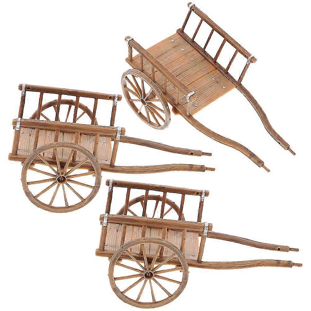 3Pcs Tiny Cart Model Mini Garden Trolley Model Simulated Cart Model Miniature Cart Craft Decoration-FCY