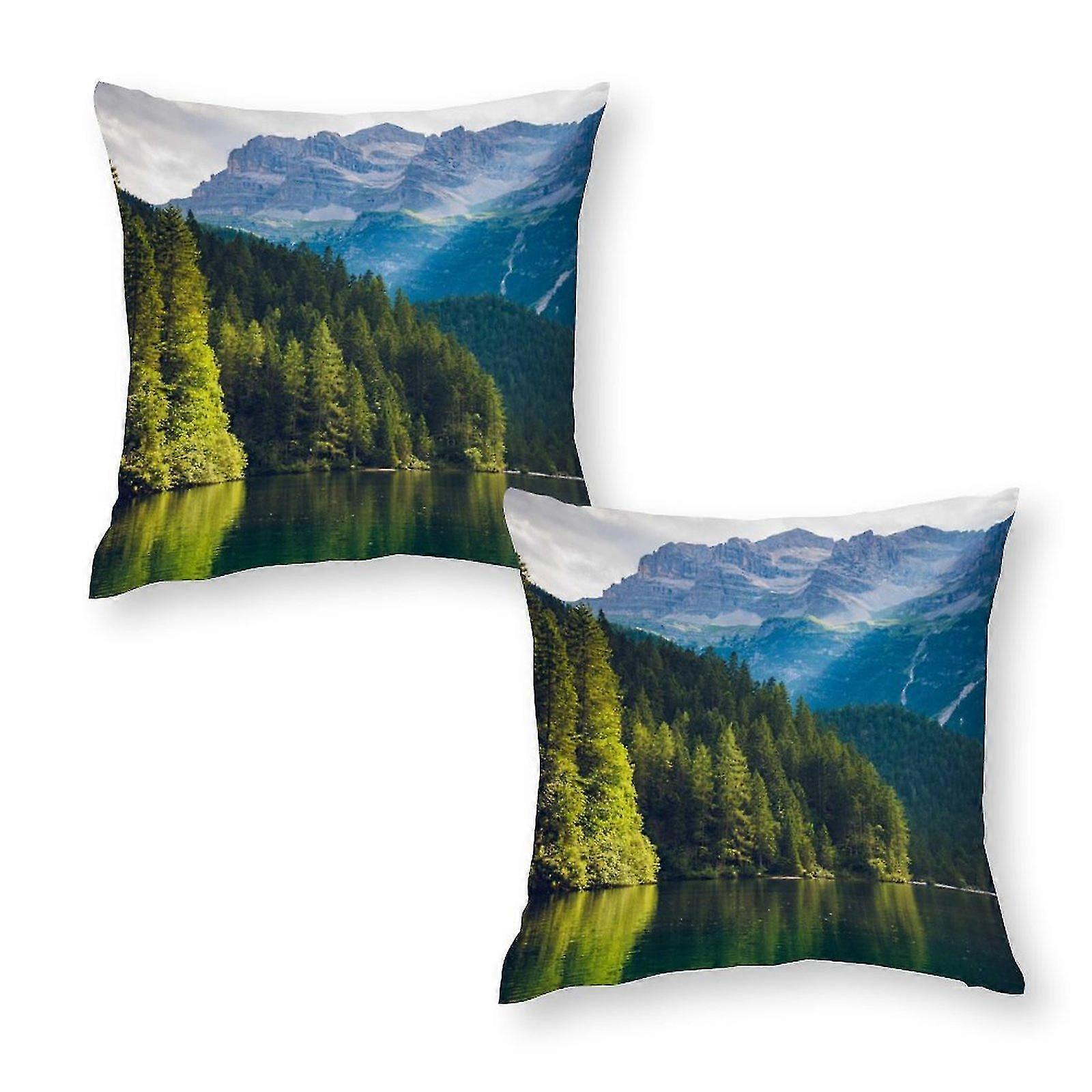 View Of Mountain Print Pillow Case Set Of 2 Pcs